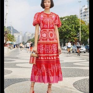 New FARM Rio Summer Sunrise Midi Dress Medium